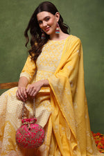 Thumbnail for Ahika Yellow Pure Cotton Ethnic Motifs Printed Anarkali Suit Set - Distacart