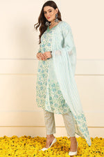 Thumbnail for Ahika White Pure Cotton Floral Printed Straight Suit Set