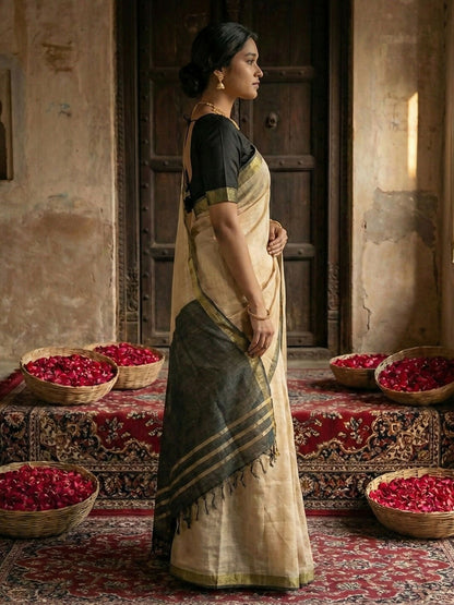 Shree Shyam Fashion Beige Cotton Saree - Distacart