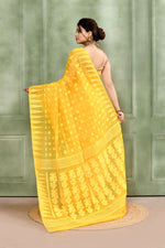 Thumbnail for Piyari Fashion Women's Yellow Embellished Cotton Blend Jamdani Saree - Distacart