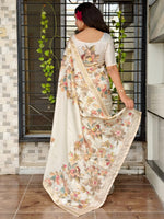 Thumbnail for Evanik Off White Tussar Cotton With Hand Mirror Work Saree With Unstitched Blouse - Distacart