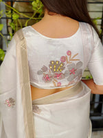 Thumbnail for Evanik Off White Tussar Cotton With Hand Mirror Work Saree With Unstitched Blouse - Distacart