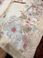 Thumbnail for Evanik Off White Tussar Cotton With Hand Mirror Work Saree With Unstitched Blouse - Distacart