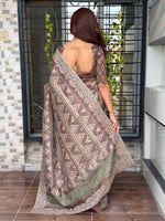 Thumbnail for Evanik Brown Kashmiri Style Digital Printed Saree With Unstitched Blouse - Distacart