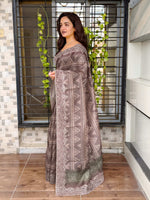 Thumbnail for Evanik Brown Kashmiri Style Digital Printed Saree With Unstitched Blouse - Distacart