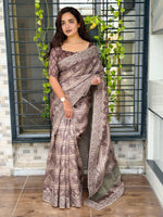 Thumbnail for Evanik Brown Kashmiri Style Digital Printed Saree With Unstitched Blouse - Distacart