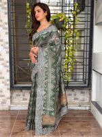 Thumbnail for Evanik Green Kashmiri Style Digital Printed Saree With Unstitched Blouse - Distacart