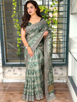 Thumbnail for Evanik Green Kashmiri Style Digital Printed Saree With Unstitched Blouse - Distacart