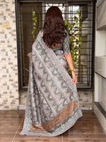 Thumbnail for Evanik Grey Kashmiri Style Digital Printed Saree With Unstitched Blouse - Distacart