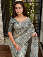 Thumbnail for Evanik Grey Kashmiri Style Digital Printed Saree With Unstitched Blouse - Distacart