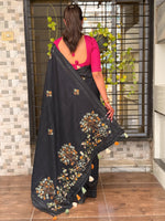 Thumbnail for Evanik Black Kashmiri Style Thread Embroidered Work Saree With Unstitched Blouse