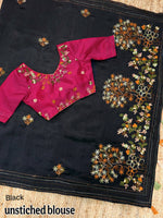 Thumbnail for Evanik Black Kashmiri Style Thread Embroidered Work Saree With Unstitched Blouse