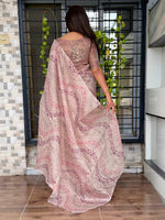 Thumbnail for Evanik Designer Onion Pink Printed With Thread Kantha Work Saree With Blouse - Distacart