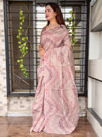 Thumbnail for Evanik Designer Onion Pink Printed With Thread Kantha Work Saree With Blouse - Distacart