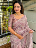 Thumbnail for Evanik Designer Onion Pink Printed With Thread Kantha Work Saree With Blouse - Distacart