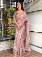Thumbnail for Evanik Designer Onion Pink Printed With Thread Kantha Work Saree With Blouse - Distacart