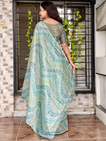 Thumbnail for Evanik Designer Skyblue Printed With Thread Kantha Work Saree With Blouse - Distacart