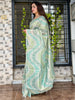 Evanik Designer Skyblue Printed With Thread Kantha Work Saree With Blouse - Distacart