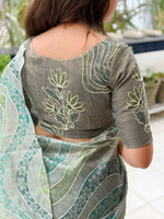 Thumbnail for Evanik Designer Skyblue Printed With Thread Kantha Work Saree With Blouse - Distacart