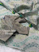 Thumbnail for Evanik Designer Skyblue Printed With Thread Kantha Work Saree With Blouse - Distacart