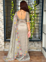 Thumbnail for Evanik Grey Sufi Silk Crush With thread & Beads Work Party Wear Saree With Blouse - Distacart