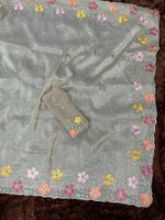 Thumbnail for Evanik Grey Sufi Silk Crush With thread & Beads Work Party Wear Saree With Blouse - Distacart