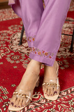 Thumbnail for Lorenvalley Fashion Lavender Marina Silk Multi Embroidery Thread with Hand work Kurta Pant Dupatta