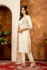 Thumbnail for Lorenvalley Fashion Offwhite Marina Silk Multi Embroidery Thread with Hand work Kurta Pant Dupatta