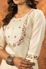 Thumbnail for Lorenvalley Fashion Offwhite Marina Silk Multi Embroidery Thread with Hand work Kurta Pant Dupatta