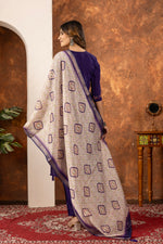 Thumbnail for Lorenvalley Fashion Purple Marina Silk Multi Embroidery Thread with Hand work Kurta Pant Dupatta