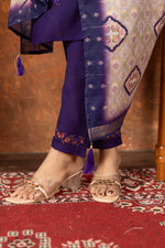 Thumbnail for Lorenvalley Fashion Purple Marina Silk Multi Embroidery Thread with Hand work Kurta Pant Dupatta