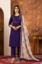 Thumbnail for Lorenvalley Fashion Purple Marina Silk Multi Embroidery Thread with Hand work Kurta Pant Dupatta
