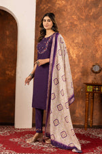 Thumbnail for Lorenvalley Fashion Wine Marina Silk Multi Embroidery Thread with Hand work Kurta Pant Dupatta