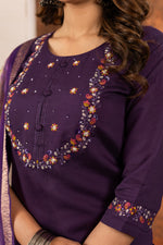 Thumbnail for Lorenvalley Fashion Wine Marina Silk Multi Embroidery Thread with Hand work Kurta Pant Dupatta