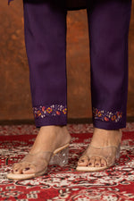 Thumbnail for Lorenvalley Fashion Wine Marina Silk Multi Embroidery Thread with Hand work Kurta Pant Dupatta