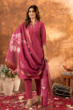 Thumbnail for Lorenvalley Fashion Gajari Roman Silk Embroidery Sequins with Hand work Kurta Pant Dupatta
