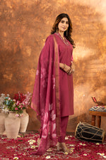 Thumbnail for Lorenvalley Fashion Gajari Roman Silk Embroidery Sequins with Hand work Kurta Pant Dupatta