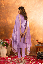 Thumbnail for Lorenvalley Fashion Lavender Roman Silk Embroidery Sequins with Hand work Kurta Pant Dupatta