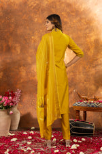 Thumbnail for Lorenvalley Fashion Mustard Roman Silk Embroidery Sequins with Hand work Kurta Pant Dupatta