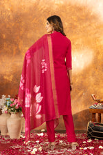 Thumbnail for Lorenvalley Fashion Pink Roman Silk Embroidery Sequins with Hand work Kurta Pant Dupatta