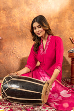 Thumbnail for Lorenvalley Fashion Pink Roman Silk Embroidery Sequins with Hand work Kurta Pant Dupatta