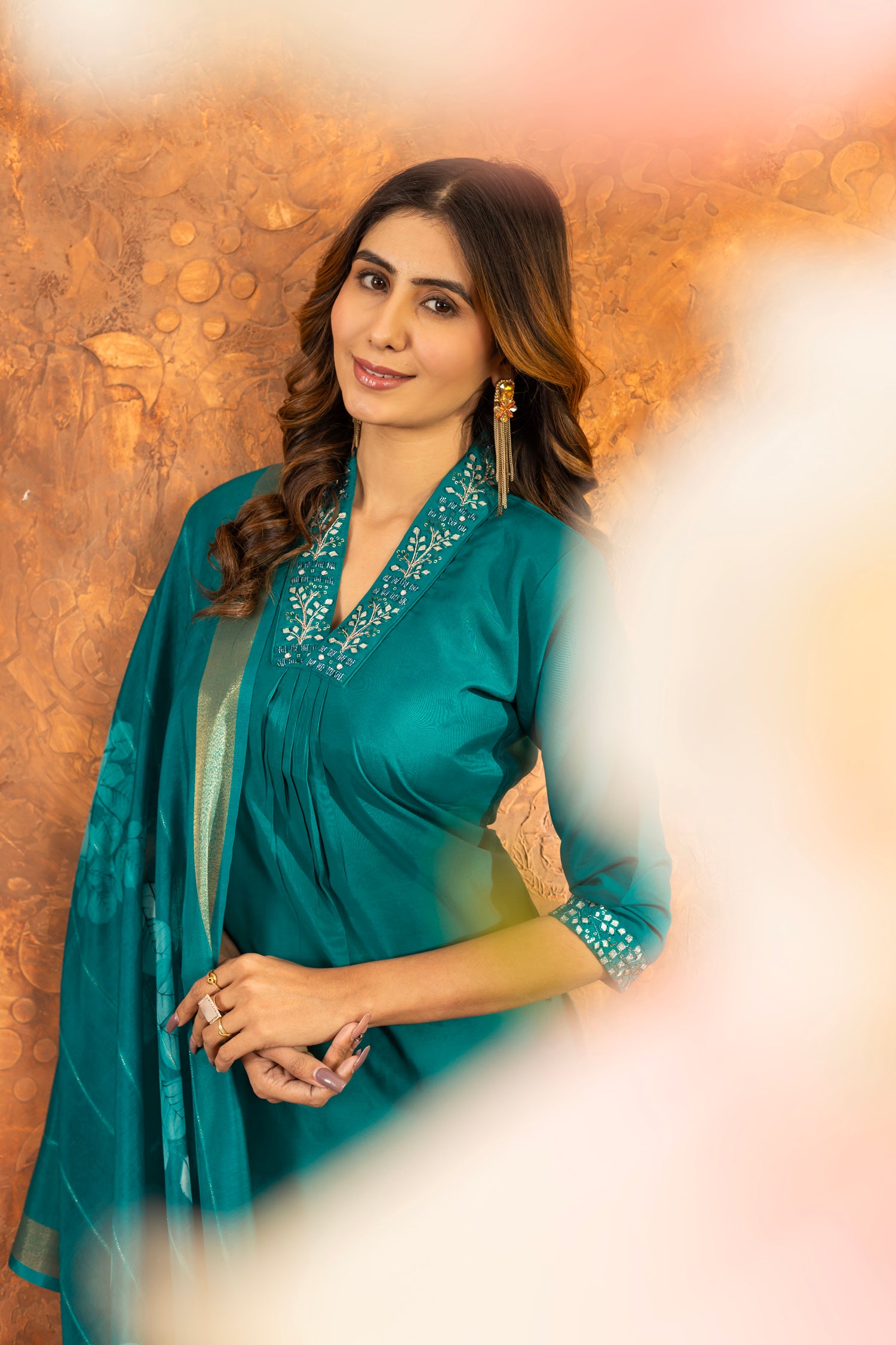 Lorenvalley Fashion Rama Roman Silk Embroidery Sequins with Hand work Kurta Pant Dupatta