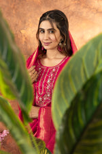 Thumbnail for Lorenvalley Fashion Pink Marina Silk Multi Embroidery Thread with Hand work Kurta Pant Dupatta