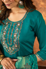 Thumbnail for Lorenvalley Fashion Rama Marina Silk Multi Embroidery Thread with Hand work Kurta Pant Dupatta
