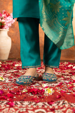 Thumbnail for Lorenvalley Fashion Rama Marina Silk Multi Embroidery Thread with Hand work Kurta Pant Dupatta