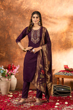 Thumbnail for Lorenvalley Fashion Wine Marina Silk Multi Embroidery Thread with Hand work Kurta Pant Dupatta