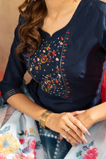 Thumbnail for Lorenvalley Fashion Blue Viscose mango silk Multi Embroidery Thread with Hand Work Kurta Pant Dupatta
