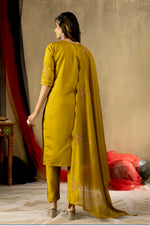 Thumbnail for Lorenvalley Fashion Mustard Roman Silk Embroidery Sequins with Hand work Kurta Pant Dupatta