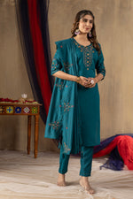 Thumbnail for Lorenvalley Fashion Rama Roman Silk Embroidery Sequins with Hand work Kurta Pant Dupatta