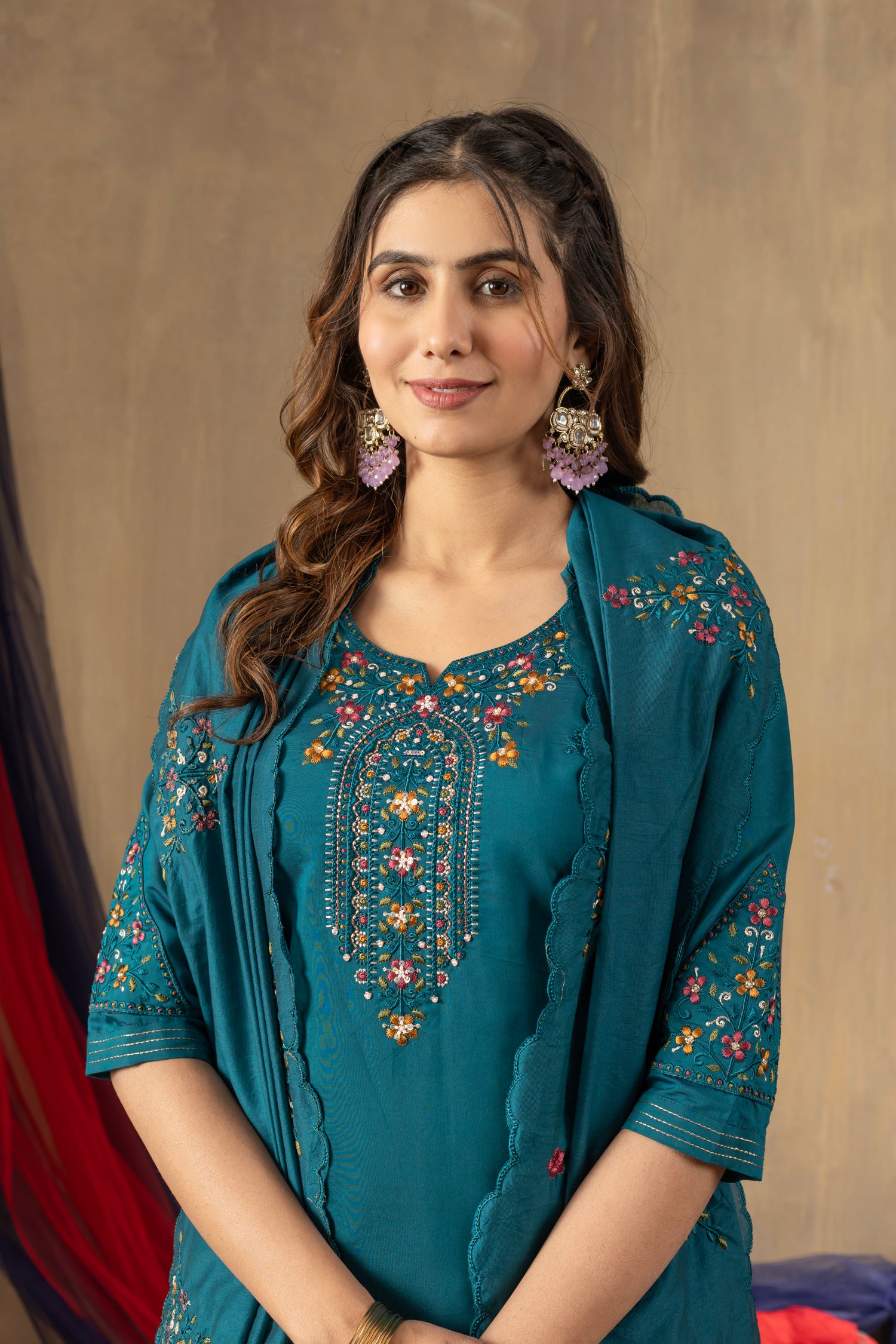 Lorenvalley Fashion Rama Roman Silk Embroidery Sequins with Hand work Kurta Pant Dupatta